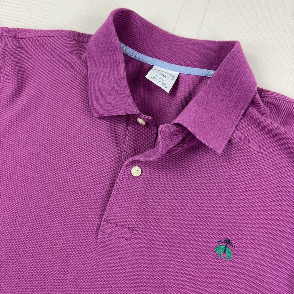 Brooks Brothers 1818 Polo Shirt Mens XL Purple Slim Fit Cotton Short Sleeve Logo